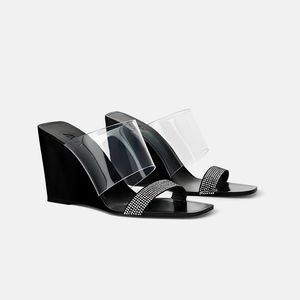 ZARA BLING JEWELED VINYL BLACK WEDGE HEELS